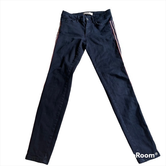 Zara Denim - Zara high waisted dark denim striped accent jeans